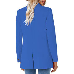 Sapphire Blue  Lapel Collar Button Solid Color Blazer TQK260054-62