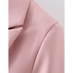 Pink Lapel Collar Button Solid Color Blazer TQK260054-10