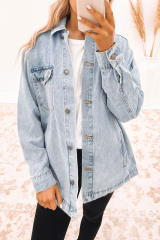 Sky Blue Acid Wash Flap Pocket Boyfriend Shacket  LC788148-4