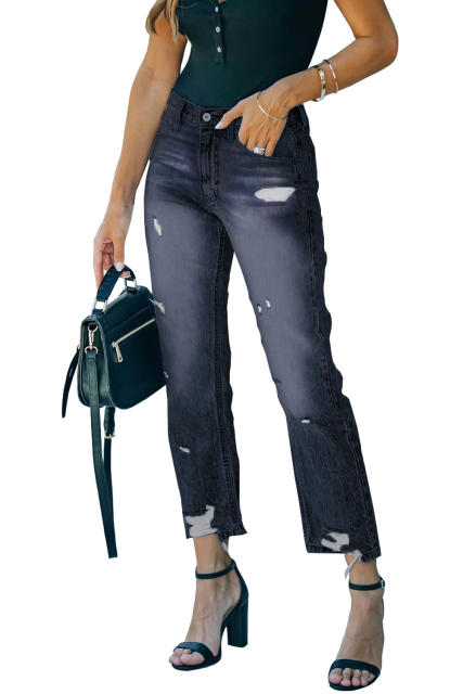 Black Medium Wash High Rise Straight Leg Jeans LC782294-2