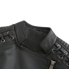 Black Zipper Slim Fit Motorcycle PU Leather Jacket TQK280090-2
