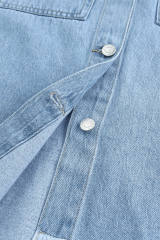 Sky Blue Rhinestone Pearls Denim Shacket LC788118-4