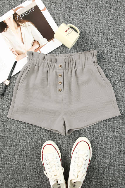 Gray Linen Mix Paper Bag Shorts LC731168-11