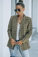 Black Plaid Double Breasted Lapel Collar Blazer LC852395-2