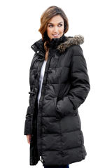 Black Toggle Button Quilted Coat For Women