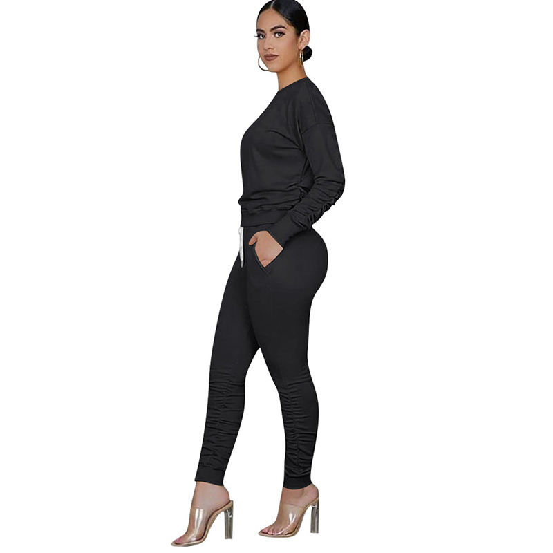 Black Cotton Blend Sweatshirt Joggers Loungewear Set TQK710133-2