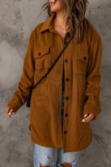 Brown Long Sleeve Pockets Buttoned Shirt Jacket LC8512409-17