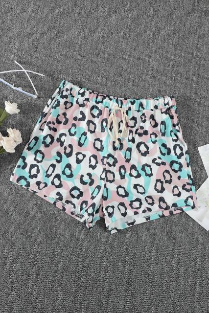 Leopard Print Elastic Waist Drawstring Shorts With Pocket LC771761-20