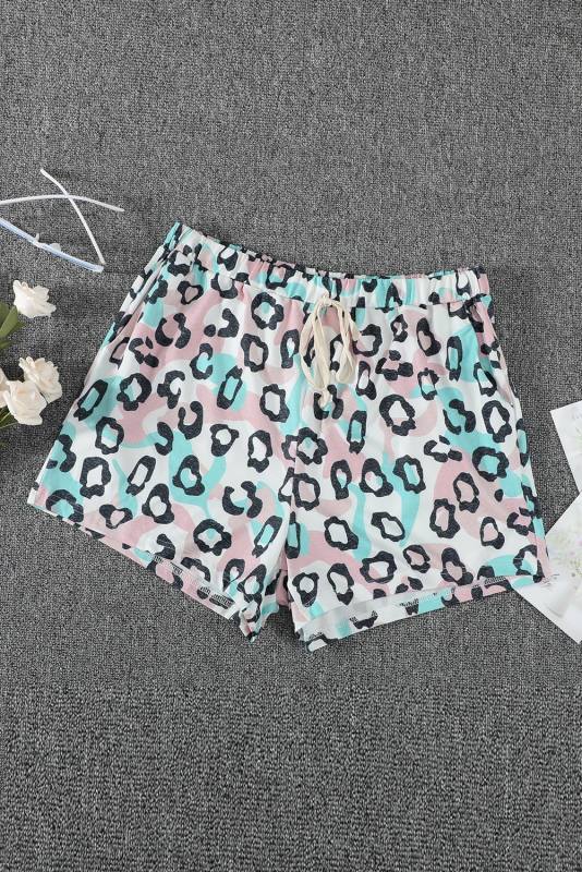Leopard Print Elastic Waist Drawstring Shorts With Pocket LC771761-20