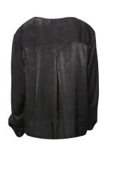 Black Front Zip V Collar Long Sleeve Plus Size Tops