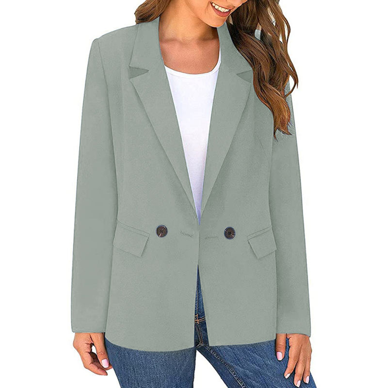 Light Green Lapel Collar Button Solid Color Blazer TQK260054-28