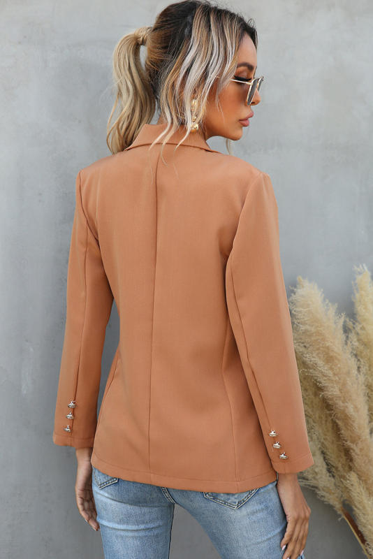 Brown Double Breasted Lapel Long Sleeve Blazer LC8511716-17