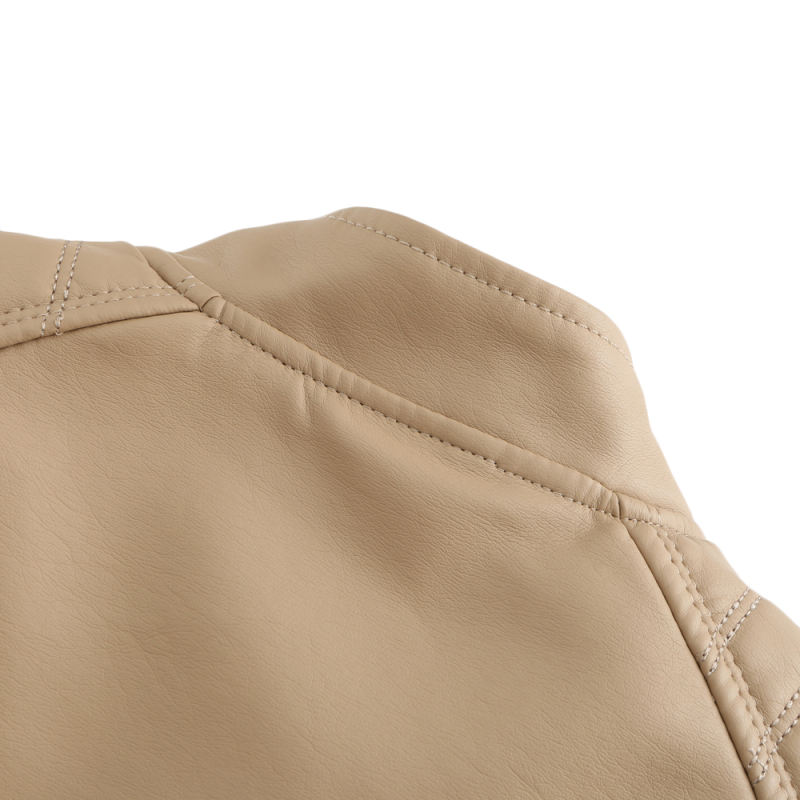 Apricot Slim Fit Stand Collar PU Motorcycle Jacket TQK280091-18