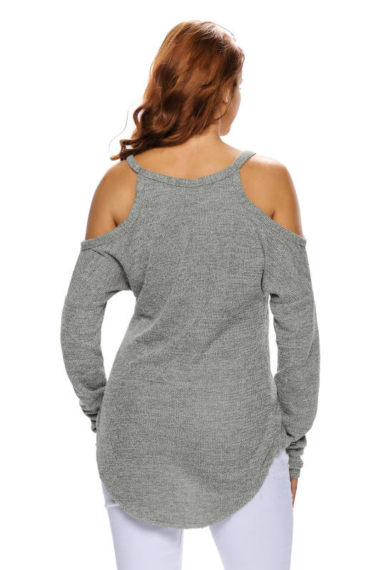 Gray Cold Shoulder Knit Long Sleeves Sweater LC27624-11
