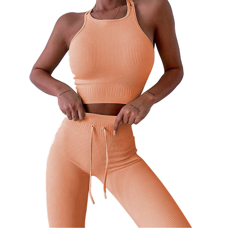 Orange Double Shoulder Straps Yoga Bra Pant Set TQK710427-14