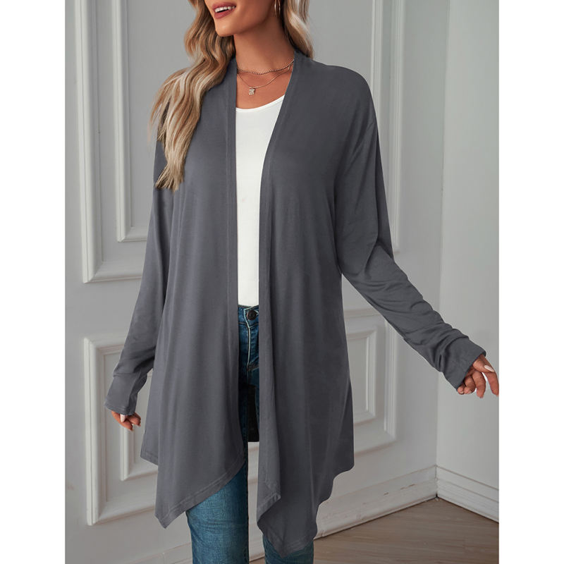 Dark Gray Cotton Blend 1/2 Sleeve Lightweight Small Coat TQK280179-26