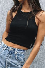 Black Fashion Bodycon Tight Ribbed Tank Top LC256249-2