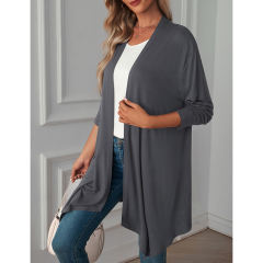 Dark Gray Cotton Blend 1/2 Sleeve Lightweight Small Coat TQK280179-26
