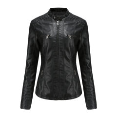 Black Removable Hooded Washed PU Leather Jacket TQK280096-2