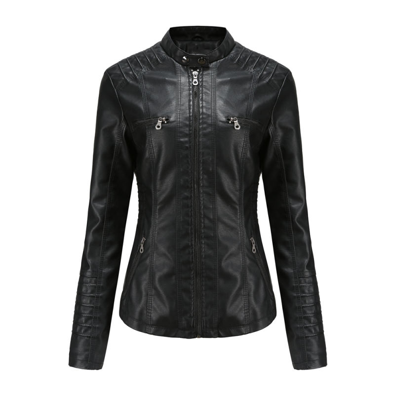 Black Removable Hooded Washed PU Leather Jacket TQK280096-2