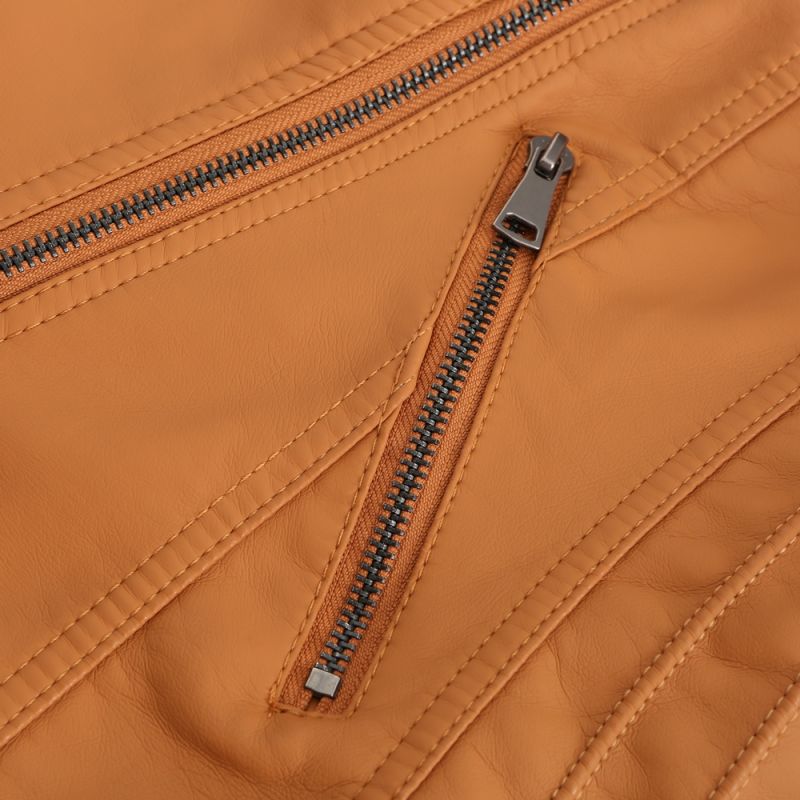 Camel Zipper Slim Fit Motorcycle PU Leather Jacket TQK280090-58