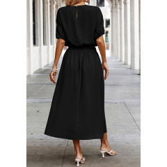 Black Pleated Crop Top with Skirt Set TQX711094-2