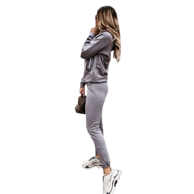 Gray Drawstring Hoodie with Pant Set TQK710131-11