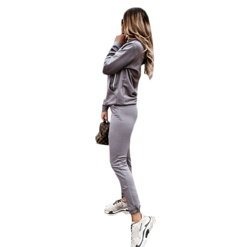 Gray Drawstring Hoodie with Pant Set TQK710131-11