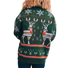 Green Christma Tree Deer Snowflake Print Knit Pullover TQK271415-9