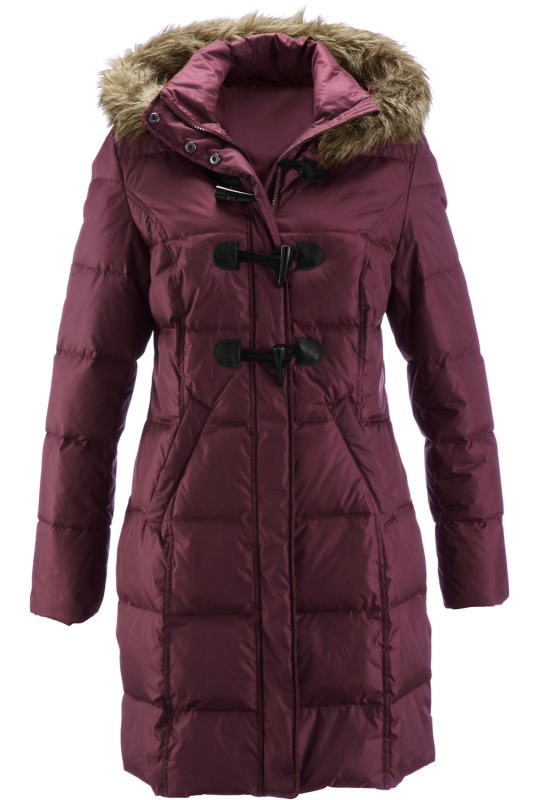 Burgundy Toggle Button Quilted Coat For Women