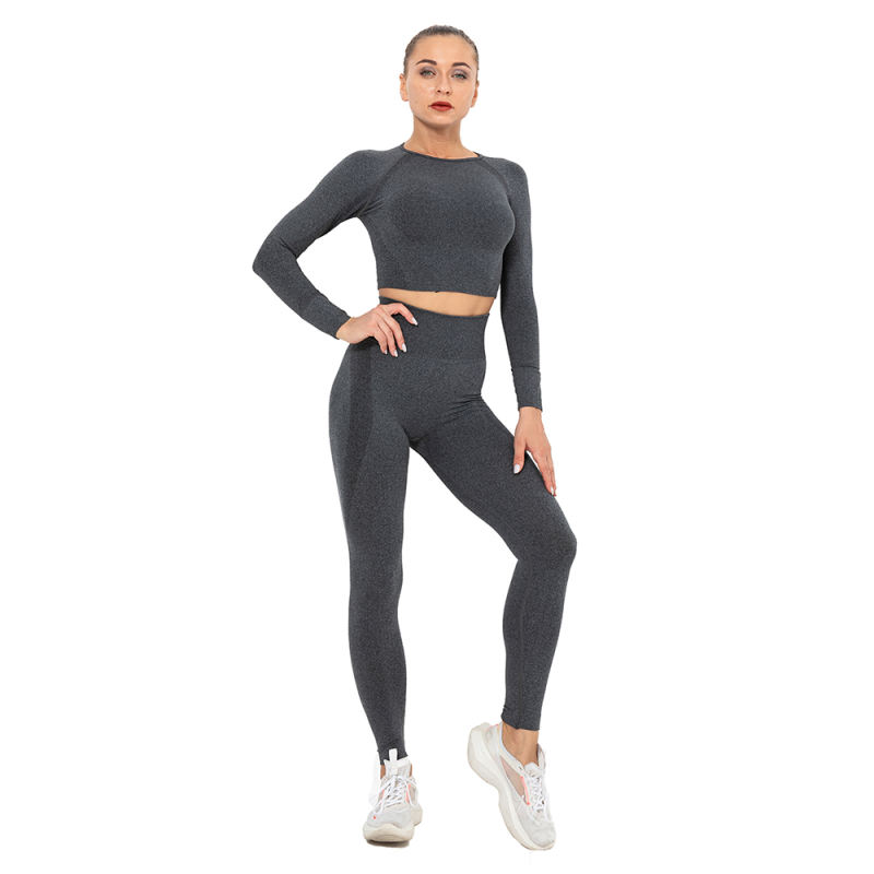 Black Seamless Long Sleeve Yoga Sports Set TQE00135-2