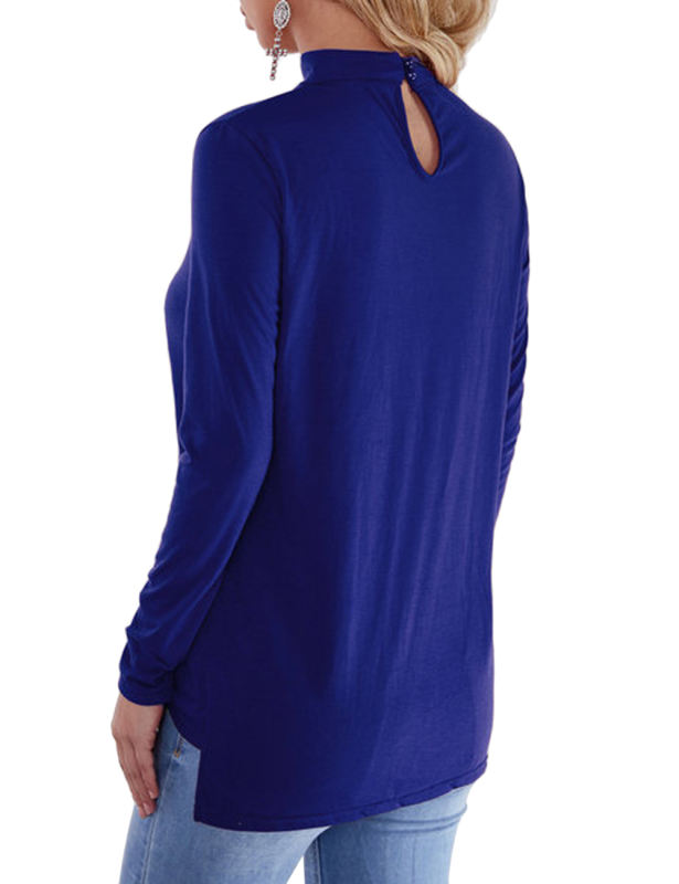 Blue Front Criss-cross long sleeve v neck blouse
