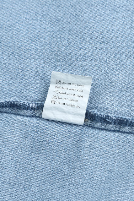 Sky Blue Rhinestone Pearls Denim Shacket LC788118-4