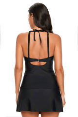 Black Blouson Style Floral T-back Tankini Top