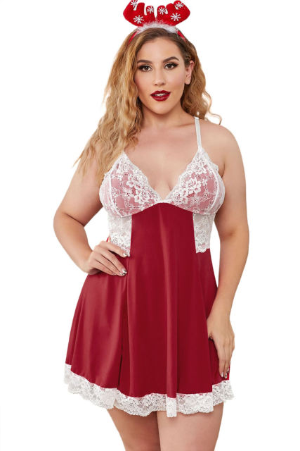 Valentine's Lacy Hollow-out Back Plus Size Babydoll Lingerie LC31345-3