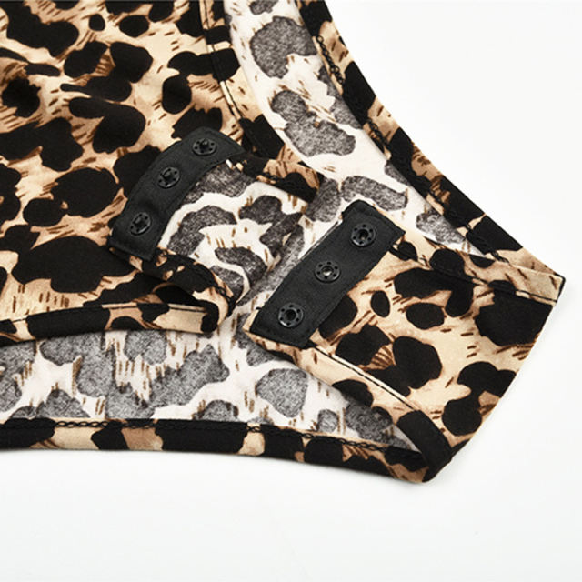 Coffee Leopard Print Turtleneck Bodysuit TQK00228-15
