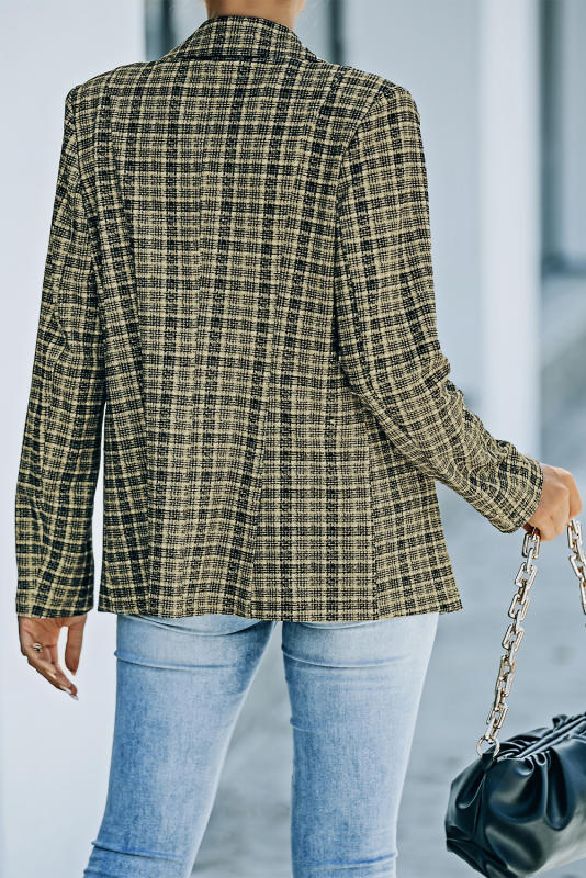 Black Plaid Double Breasted Lapel Collar Blazer LC852395-2