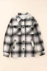 Black Vintage Plaid Fleece Lining Jacket LC854187-2