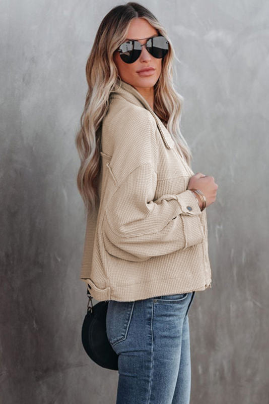 Khaki Waffle Knit Thermal Shacket LC8512529-16