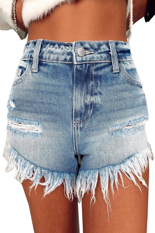 Frayed Tasseled High Waist Denim Shorts LC781478-4