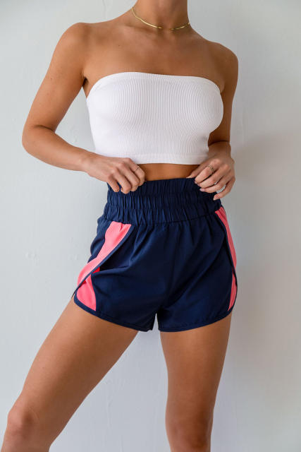 Blue Smocked Elastic Waist Athletic Shorts LC731194-5