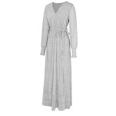 Silver Sequin V Neck High Split Maxi Dress TQK311352-13