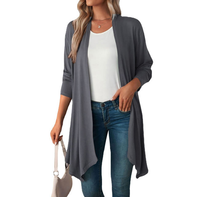 Dark Gray Cotton Blend 1/2 Sleeve Lightweight Small Coat TQK280179-26