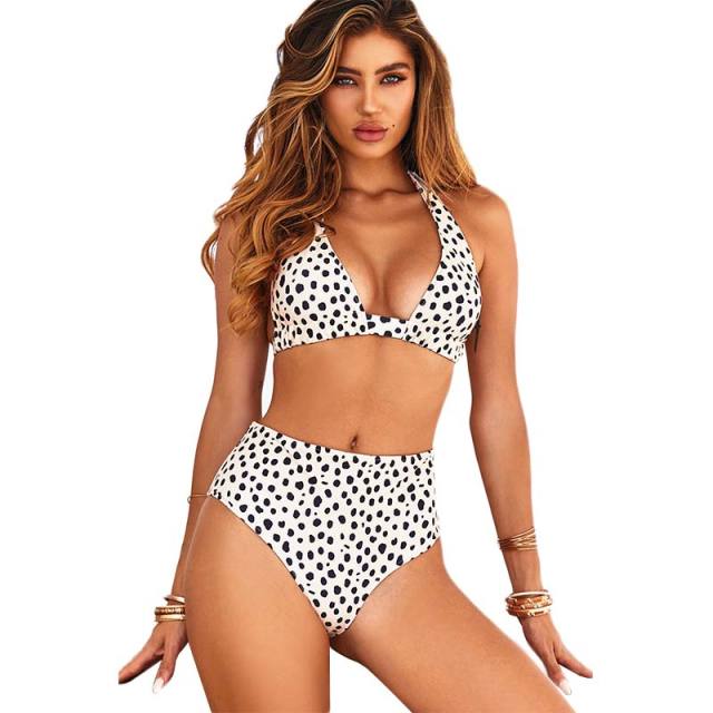 White Polka Dot Halter 2pcs Bikini Swimsuit