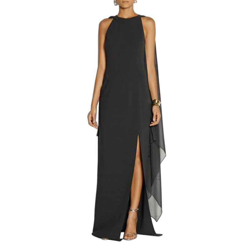 Black Crepe Flared Sleeve Bodycon Maxi Dress LCSN070-2