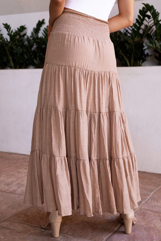 Pink Smocked High Waist Tiered Maxi Skirt LC651192-10