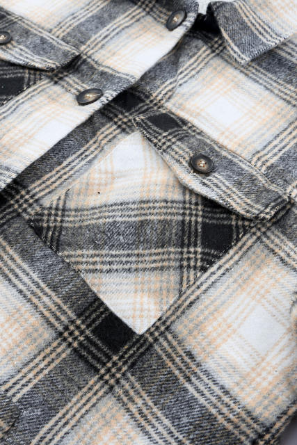 Black Vintage Plaid Fleece Lining Jacket LC854187-2