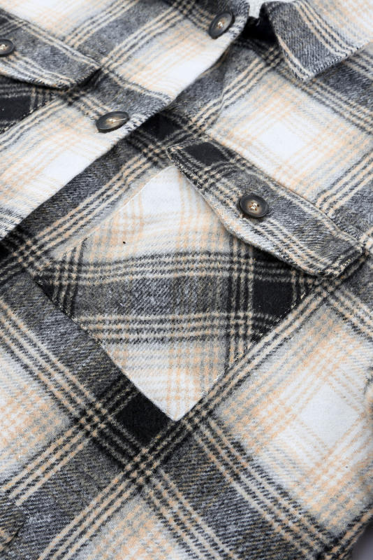 Black Vintage Plaid Fleece Lining Jacket LC854187-2