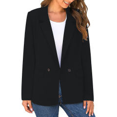 Black Lapel Collar Button Solid Color Blazer TQK260054-2