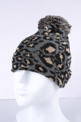 Gray Leopard Pom Beanie LC02113-11